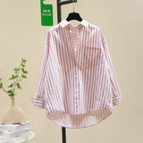 Pure Cotton Thin Striped Shirt Women Long Sleeve Fashion Korean Casual Loose Shirt Women Wear Sunscreen HZ1208