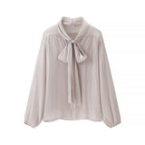 Fashion Women's Two-Piece Summer Thin Bow Tie With Long-Sleeved Cover Loose Shirt Folded Mini Dress HZ1208