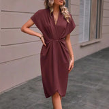 Dress V-Neck Temperament Elegant Irregular Sleeves Of Pure Color Bag Dress HZ1208