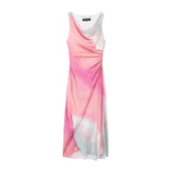 Summer New Tie-Dye Printing Folds Open Fork Fan Dress 8346201 HZ1208