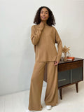 2025 Hot Sales Solid-Color Suit Women Irregular Open Fork Top + Wide Leg Pants Leisure Loose New HZ1208