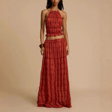 Sexy Women's New Sleeveless Hanging Neck Top Half Dress Two Sets HZ1208