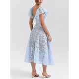 Sexy Women's New Deep V Lace Hollow Dress HZ1208