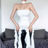 2025 New Pure Hottie Wind Lotus Side Splicing Ribbon Braid Vest Woman Slimming Irregular Top HZ1208