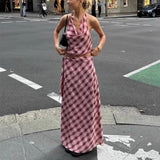 Spice Girls Collider Lattice Stitching Sexy Two-Piece Barbie Pink Dress Set HZ1208