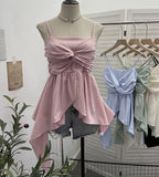 Real Shooting Irregular Kinky Skirt Shaved Belly Thin Sling Vest Design Slim Slime Sleeveless Top 9150 HZ1208