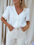 Shirt Large Size Women's Fat Mm Loose Short-Sleeved Lace Chiffon Shirt Top HZ1208