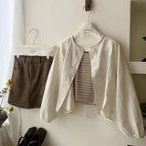 Spring And Autumn Korean Version 2025 New Small Short-Sleeved Shirt Women With Literary And Artistic Round Collar Top HZ1208