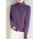 Autumn/Winter 2025 New Retro Buckle Design High-Necked Ladies Knitted Cardigan Pure Color Ocean Sweater Fashion HZ1208