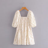 2025 Women's New Square Collar Flower Print Short Sleeve Long Dress 9848 HZ1208