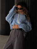Autumn And Winter Lazy Tattered Loose Short Sweater Women's Hair Side To Make Old Brocing Woven Loose Velvet Long-Sleeved Top HZ1208