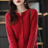 Autumn/Winter 2025 New Retro Buckle Design High-Necked Ladies Knitted Cardigan Pure Color Ocean Sweater Fashion HZ1208