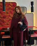 Autumn And Winter Pure Color Round Collar Jersey Sweater Set Of Women's Loose Knitted Sweater Broad Leg Trousers Scarf Three Sets HZ1208