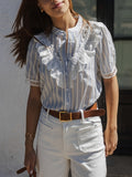2025 Korean Version Of The Summer New Women's Short-Sleeved Sweet Loose Simple Shirt Top HZ1208