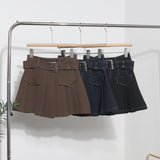 Real Shooting Hottie Retro Bright Line Dress Women Walk Light 100-Fold Skirt High-Rise Thin A Short Skirt 8201 HZ1208