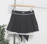 Real Shooting Leg Long Skirt Love Print Splicing Lace A Word 100 Folds Thin Bow Half-Dress Skirt 9339 HZ1208