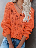 Sweater Autumn And Winter Casual Hollow V-Neck Long Sleeves Loose Knitted Sweater Sweater Woman HZ1208