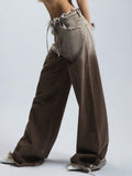 Street Wind Hair Gradient Babes Jeans Women Autumn New Low-Rise Loose Straight Trousers Belt Belt HZ1208