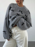 Early Autumn New Sea Horse Hairy Bow Sweater Woman | Warm Comfortable Fashion Trend Out Of The Street Daily Clothes HZ1208
