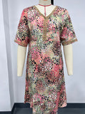 2025 Fashion New Printed Lace V-Neck Short-Sleeved Dress HZ1208