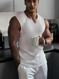 Summer Knitting Vertical Stripe Fitness And Leisure Vest Men's I-Word V-Neck Wide Shoulder Vest HZ1208