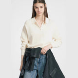 2025 Autumn And Winter Polo Collar Solid Color Sweater Women's Casual Knitted Shirt Hot Sale HZ1208