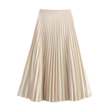 Spring New Folding Solid Color Mid-Rise Mid-Swaist Mid-Summer Skirt Skirt 3067401 HZ1208