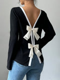 Long-Sleeved T-Shirted Women's Bow-Bottomed Shirt HZ1208