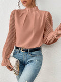 2025 Women's Autumn And Winter New Half-High Collar Spliced Wave Chiffon Long-Sleeved Top Woman HZ1208