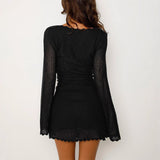 Sexy Women's New Knitted Tying Dress With Long Sleeves And Hip Mini Skirt HZ1208