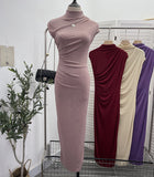 Ceclent Unique Dress With Thin Folds And Hips High-Collar After The Opening Of The Fork Dress 8858 HZ1208