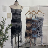 Real Shooting Sexy Sling Dress Girl Summer Babes Thin With Chest Cushion Lotion Side Ribbon Mesh Vest Dress 66661 HZ1208