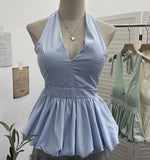 French Retro Hanging Neck Tie With Bare Back Sling Skirt Folded Short Sleeveless Top Woman 9225 HZ1208