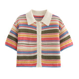 New ¹³±à POLO T-Shirt Blouse Striped Crochet Shorts Set For Spring HZ1208