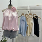 Real Shooting French Gold Wind Hanging Shoulder Waistcoat Woman Design Feel Sleeveless Bud Top Loose Shirt 1170 HZ1208