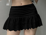 Low-Waist Temperament Sweet And Spicy White Hook Flower Hollow Skirt Folded Lace A Short Skirt HZ1208