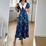 2025 Summer Women's Temperament Elegant Broken Flower Fold Fairy Waist Horn Sleeves Floating Dress HZ1208