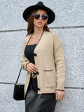 Temperament V-Neck Long-Sleeved Open-Shirted Women's Sweater Bump-Colored Bag Side With Pocket Casual Coat HZ1208