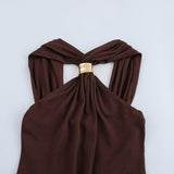 Women's Dress Women's Gold Trim Hanging Neck Knitting Top HZ1208
