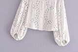 2025 Spring Sleeves Embroidery White Shirt 5474 HZ1208