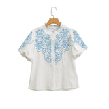 2025 Women's New Bubble Sleeve Embroidered Short-Sleeved Shirt 2595 HZ1208