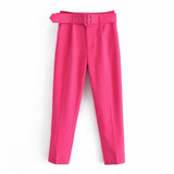 Spring 2025 New ñÞÖå Multi-Colored Harun Pants Casual Solid-Colored Small-Footed Women's Trousers Belt HZ1208