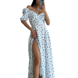 2025 Summer Women's Fresh Sweet Temperament V-Neck Long Floral French Dress Women 661 HZ1208