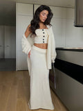 Soft Glutinous Sweater Three-Piece Tset Tset With Long Skirt And Open Shirt Gentle And Sleek Atmosphere HZ1208