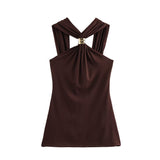 Women's Dress Women's Gold Trim Hanging Neck Knitting Top HZ1208