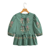 2025 Women's New Embroidered Short-Sleeved Shirt 9242 HZ1208