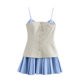 Spring New Provincial Silk Splicing Hundred Folds Hem Hanging Dress 2304165 HZ1208