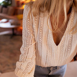 Casual Women's New V-Neck Solid Long-Sleeved Shirt Top HZ1208