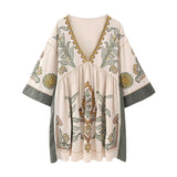 2025 Women's V-Neck Loose Embroidery Dress 3584 HZ1208