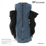 25 New Round-Neck Denim Collevetic Collider Pintap Crash Color Removable Heap Sleeve Dress 1654 HZ1208